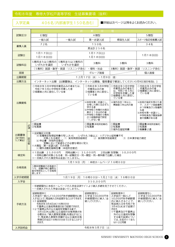 (高校)令和7年度生徒募集要項・抜粋版